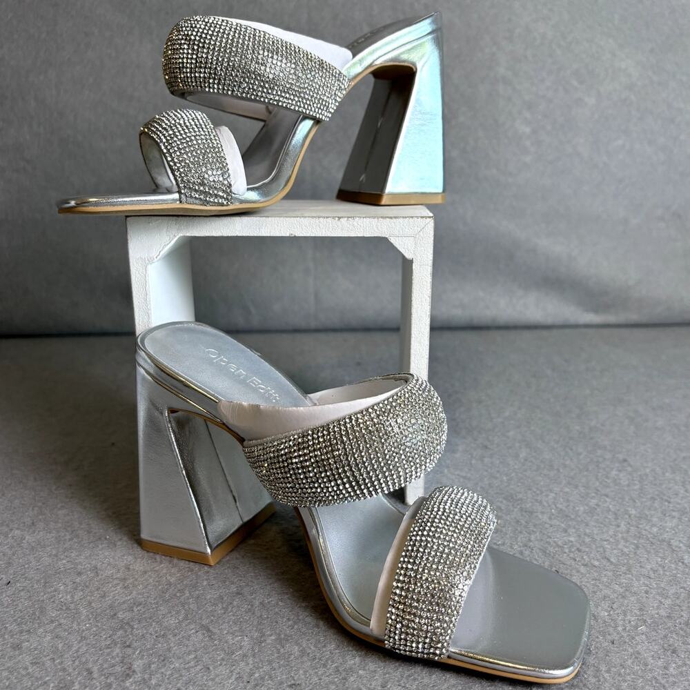 Open Edit Sasha Silver Rhinestone Cocktail Wedding Formal Sandal Heels 6.5